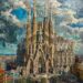 La familia de Djavan: secretos y legado de un ícono brasileño en una vista artística de una catedral monumental con múltiples torres y un cielo dramático.