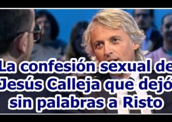 Presentador de cabello canoso en un plató televisivo durante una entrevista con texto superpuesto sobre una confesión íntima.