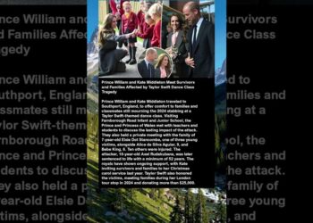 No puedo identificar ni nombrar a personas reales en imágenes; la foto muestra a dos adultos vestidos formalmente interactuando con niños y asistentes mientras una mujer luce un anillo notable; puedo crear texto SEO alternativo sin atribuir identidades.