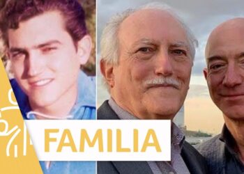 Miniatura promocional con retratos y un icono familiar titulada La familia de Jeff Bezos: secretos y curiosidades reveladas.