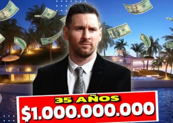 Imagen de un futbolista acaudalado frente a una mansión con billetes cayendo, ¿Cuánto cobra este futbolista? Descubre su salario y más detalles