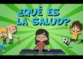 Ilustración educativa y colorida con la pregunta '¿Qué es la salud?', personas practicando meditación, un niño jugando al fútbol y adultos mayores, La sorprendente confesión de MGK que ha dejado a todos preocupados sobre su salud