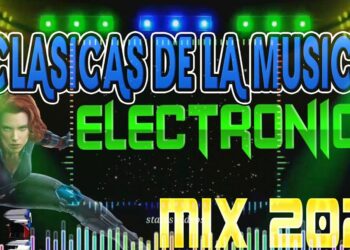 Cartel vibrante de clásicas de la música electrónica con luces, bocinas y una figura dinámica, ¿De dónde es Tiësto? Descubre sus raíces y su legado musical.