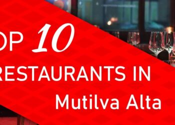 Banner promocional rojo con copas y texto anunciando los mejores restaurantes en mutilva alta.