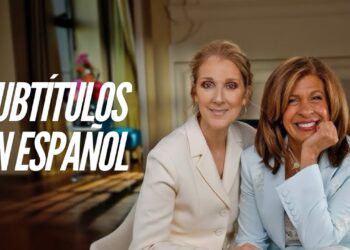 Dos entrevistadas sonrientes en un ambiente elegante con el texto SUBTÍTULOS EN ESPAÑOL y pregunta informativa: ¿Cuánto cobra Céline Dion por concierto? Descubre su tarifa real
