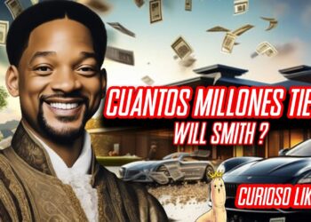 Retrato de una celebridad sonriente frente a una mansión, coches de lujo y billetes flotando, ¿Cuánto dinero tiene esta celebridad? Descubre su fortuna y secretos