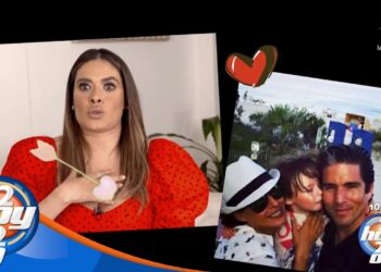 Presentadora con vestido rojo frente a un collage familiar en pantalla; ¿Quién es el esposo de Galilea Montijo? Descubre su historia y más