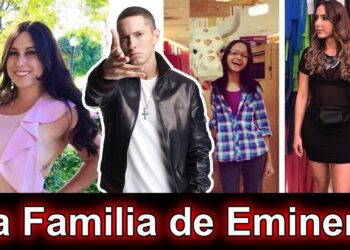Collage con varias personas y un titular sobre La familia de Eminem: secretos y la vida de sus hijos famosos