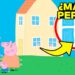 Ilustración de la familia de Peppa Pig frente a su casa con un zoom en la ventana: ¿Dónde vive Peppa Pig? Descubre la casa de la cerdita famosa