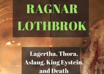 Retrato estilizado de ragnar lothbrok con figuras vikingas y tonos dorados