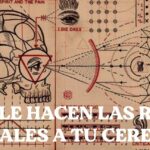 Ilustración de cráneo, ojo, flechas y redes geométricas que representa el impacto visual de redes sociales 6 en el cerebro
