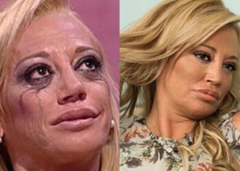 Mujer rubia en primer plano con maquillaje corrido y otra toma serena rgc4ccsWd0s