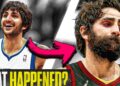 Comparación lado a lado de un jugador de baloncesto joven y su versión con barba