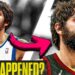 Comparación lado a lado de un jugador de baloncesto joven y su versión con barba