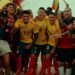 Aficionados y jugadores celebrando con camisetas de la selección Colombia; ¿Cuánto cobra Ryan Castro por concierto? Descubre su tarifa real