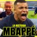 Collage de un futbolista celebrando, imágenes de su infancia con familiares y un trofeo dorado que evoca éxitos y recuerdos.