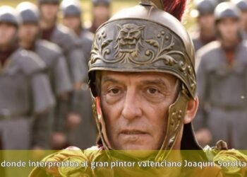 Hombre con casco romano en primer plano frente a soldados desenfocados, evocando Hijos de Pepe Sancho: secretos y revelaciones familiares impactantes