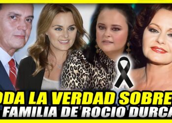 Collage de retratos de varios miembros de una familia artística con un lazo negro y un titular llamativo sobre sus hijos y legado