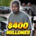 Collage de un hombre adulto en varias poses junto a autos deportivos de lujo y el texto $400 millones, tb skvAu634