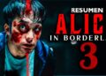 Hombre con rostro ensangrentado en primer plano junto al texto ALICE IN BORDERLAND 3 en un póster oscuro; Los actores de Shetland y Endeavour se unen a la alucinante tercera temporada de Vigil, ¡no te lo puedes perder!