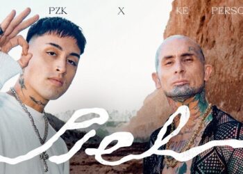 Dos artistas tatuados posando frente a un paisaje árido y tipografía sobrepuesta: ¿De dónde es Tiago PZK? Descubre sus raíces argentinas y más