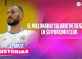 Jugador de fútbol con camiseta blanca del Real Madrid en gráfico editorial sobre un millonario salario; descubre cuánto cobra en Arabia Saudita y más