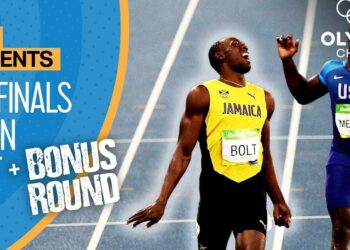 Atleta jamaicano celebrando en la pista tras cruzar la meta, Descubre de dónde es el hombre más rápido del mundo.