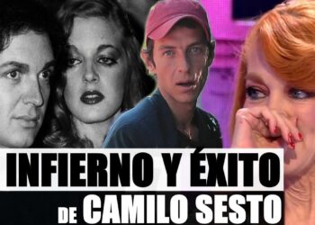 Collage de retratos en blanco y negro y color que sugiere secretos amorosos y la vida sentimental de un cantante famoso.