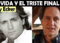 Imagen dividida con dos retratos (uno en blanco y negro de un hombre joven y otro en color de un hombre mayor) y texto promocional, Guy Ecker: descubre cuántos hijos tiene y su legado familiar