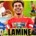 Joven futbolista sonriente sosteniendo un trofeo en un collage que muestra su carrera y celebraciones; no puedo identificar a la persona en la imagen